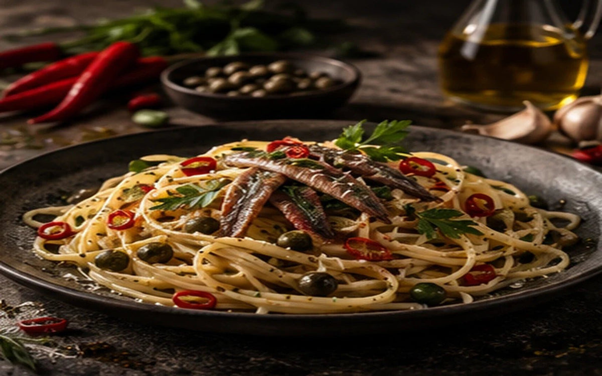 Peperoncino Pasta mit Sardellen & Kapern | Godimento Rezept