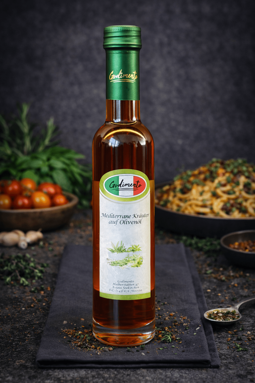 Kräuteröl Mediterraneo - Aglio - Thymian - Peperoncino - Godimento.at