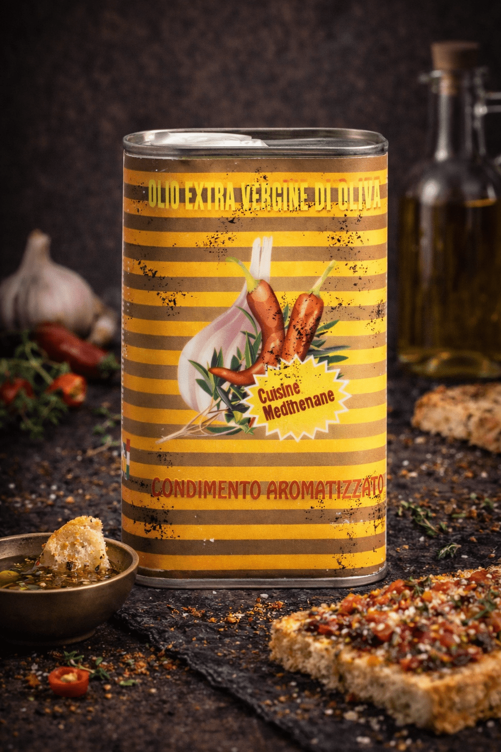 Mediterrane Kräuter auf Olivenöl - Aglio - Thymian - Peperoncino - Godimento.at