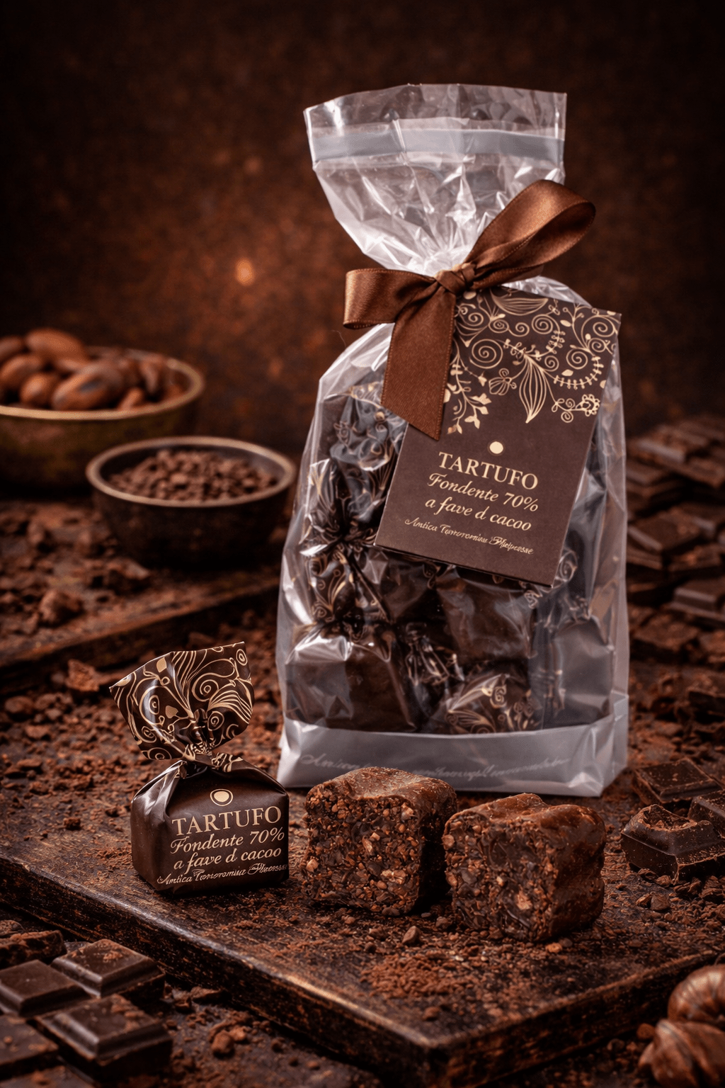 Tartufi dolci Fondente 70% e fave di cacao - Godimento.at